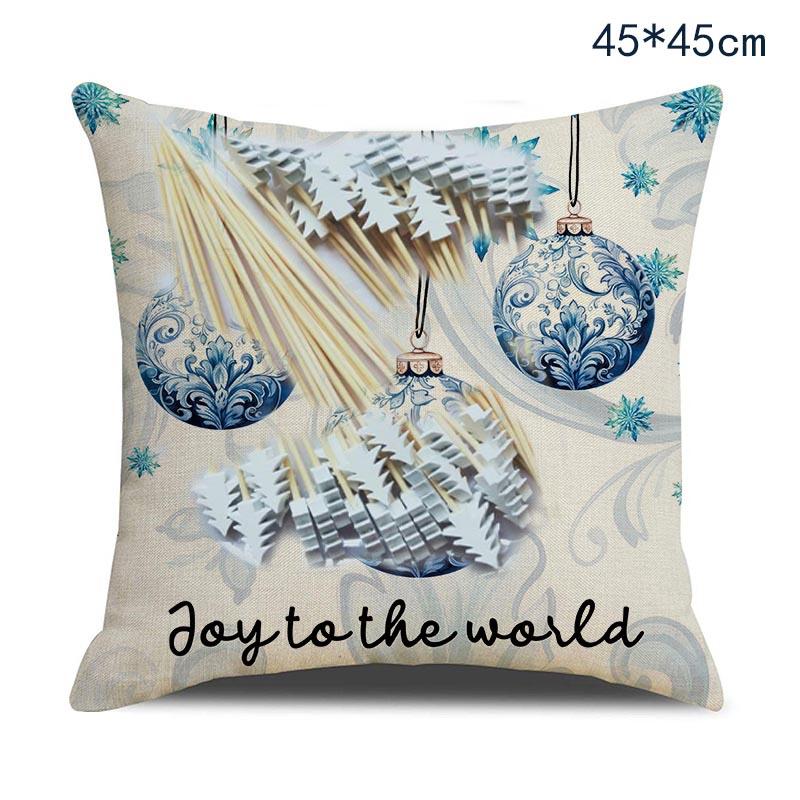 Winter Blue Christmas Pillowcase Cartoon Santa Claus Snowman Bell Xmas Ball Sofa Ornament Merry Christmas Sofa Car Cushion Cover 1840₽