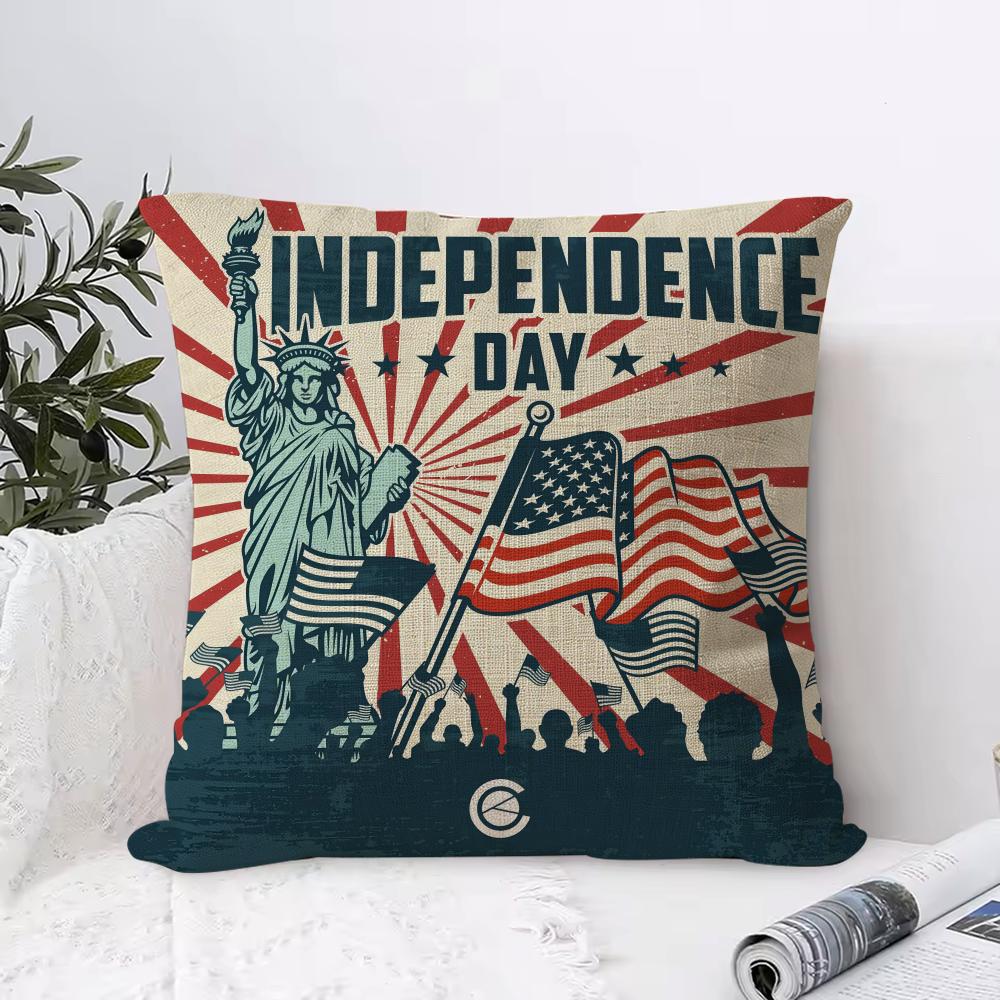 Independence Day Cushion Cover Breathable Linen Pillow Cover Skin-Friendly Home Decor Pillowcase With Hidden Zipper