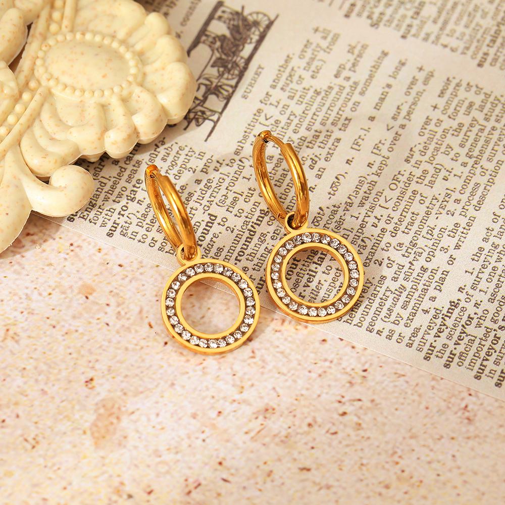 Edelstahl Ohrringe Kristall Zirkon Hohl Runde Koreanische Mode Baumeln Ohrringe Für Frauen Schmuck Hochzeiten Verlobung Geschenke