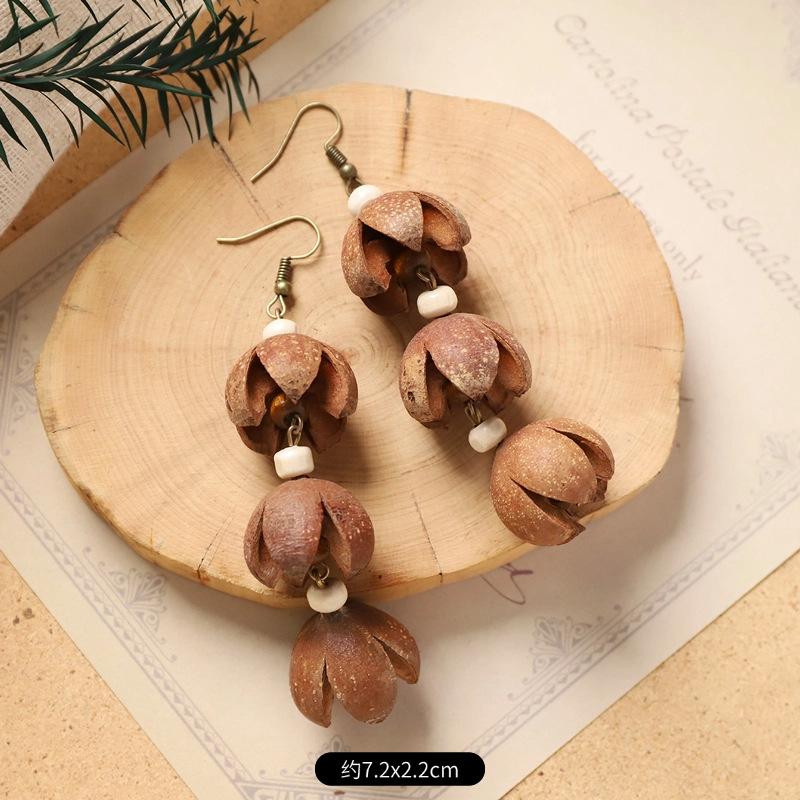 

Винтажный лесной стиль, натуральные растительные аксессуары для ушей, ручная работа, креативные, маленькие и уникальные серьги в виде плодов дуба, длинные серьги с кисточками