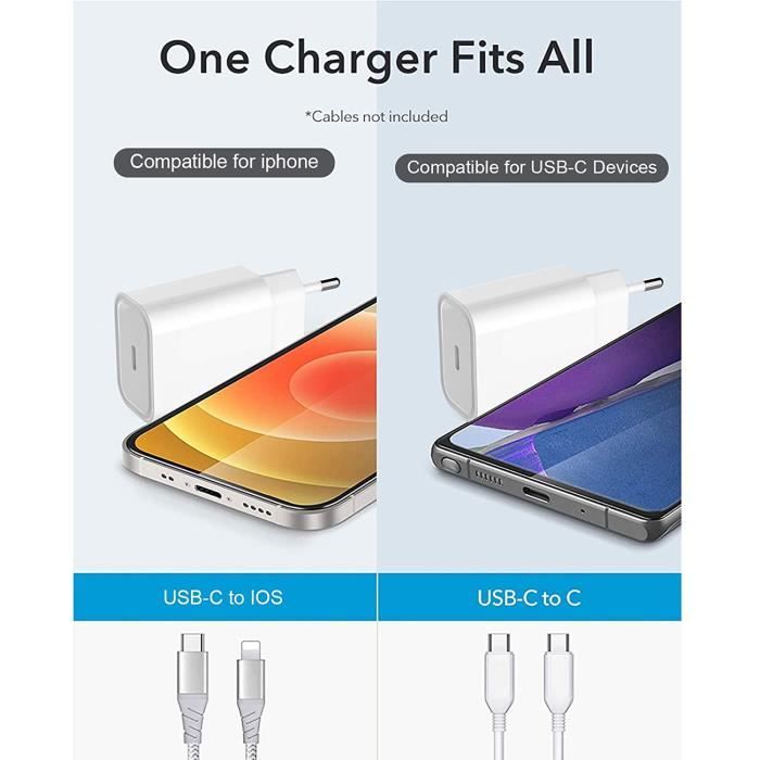 Chargeur adaptateur secteur usb c 20w compatible pour iphone 13 - 13mini - 13pro - 13pro max - 12 - 12mini - 12pro - 12pro max[720]