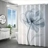 1pc Digital Print Floral Polyester Waterproof Bath Divider with Hooks, Woven Water-Resistant Bathroom Drape,  All-Season Decor