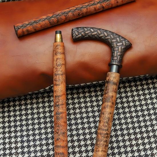 93.98 cm Walking Stick with Cast Aluminum Handle Leather Wrapped Wooden Cane with Floral Design Gift for Him, Her
