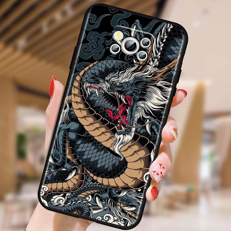 Fashion Dragon Illustration Phone Case For Xiaomi Mi Poco F3 F4 F5 F6 X3 X4 X5 X6 X7 M3 M4 M5 M6 M7 GT Pro 5G Black