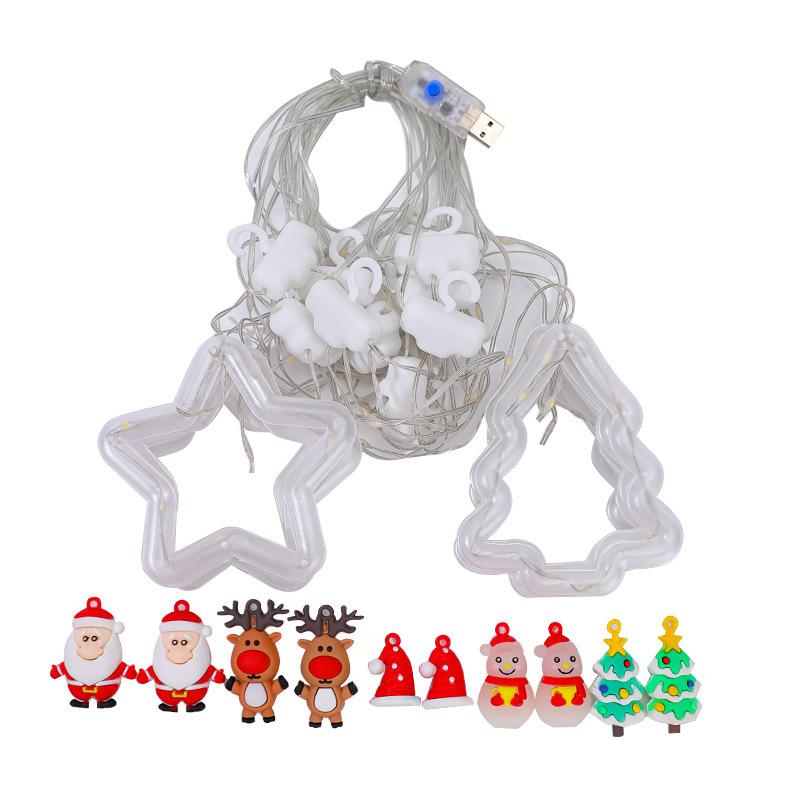 Christmas Decorations LED Lights Flashing Light String Snowflake Stars Christmas Tree Window Store Curtain Lights Pendant