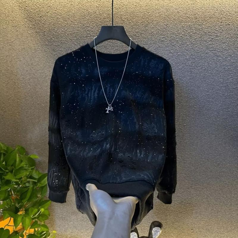 Men s Starry Sky Design Casual Hoodie - Autumn/Winter Long Sleeve Round Neck Trendy Fashion Top Extra Large