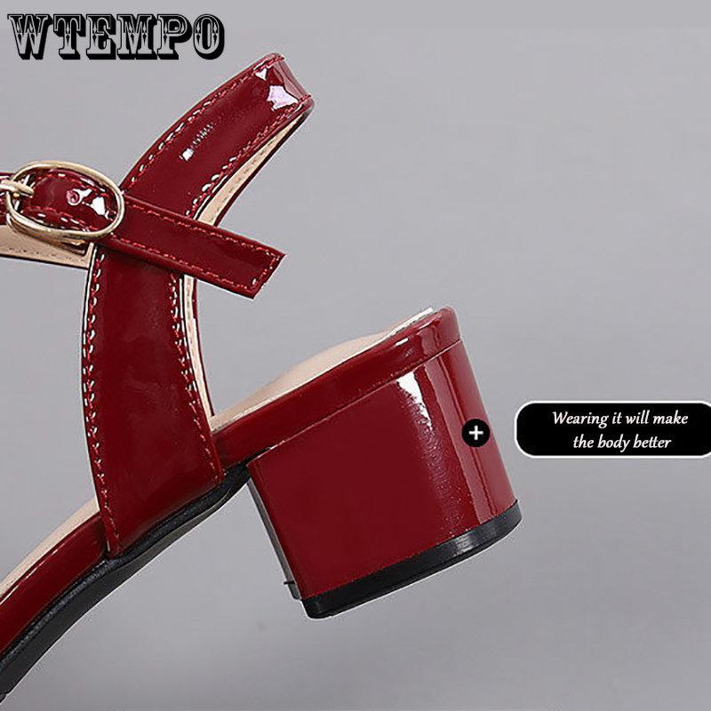 Women's Fashion High Heel Sandals Summer Leather Low Heel Simple Sexy Square Head Fairy Wind Sandals | Sequins Rhinestones A Buckle | PU Material