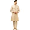 Manyavar Herren Beige Kunstseide JACQUARD Kurta Pyjama Set
