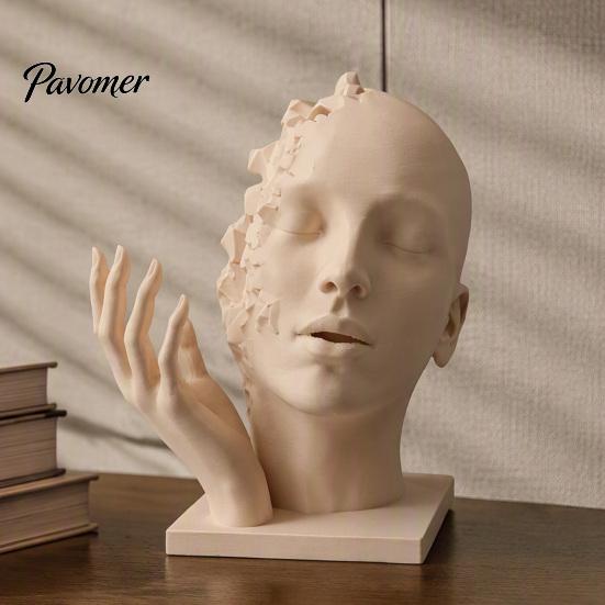 Artistic Tension Sculpture Abstract Broken Face Art Sculpture, Nordic Minimalist Plastic Statue, 3D Printed Deconstructive Ornament for Living
