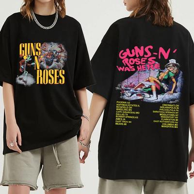 Vintage tričko rockové kapely Gun N Rose Zde 1980 Tour tričko Ležérní dámské Y2K Hip Hop Streetwear tričko s krátkým rukávem Top