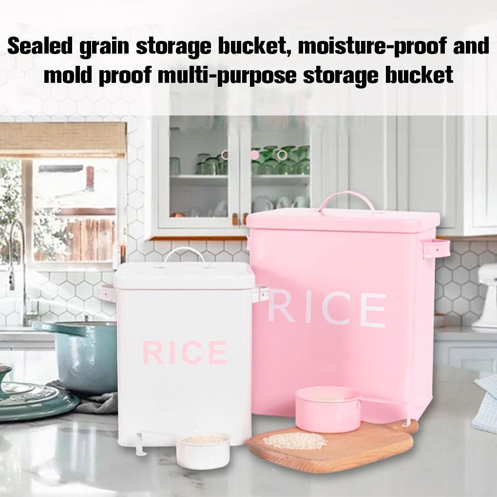 Metal Canister Rice Buckets Grain Tin Powder Laundry Powder Case Lid Scoop Insect-Proof Sealed Multipurpose Airtight