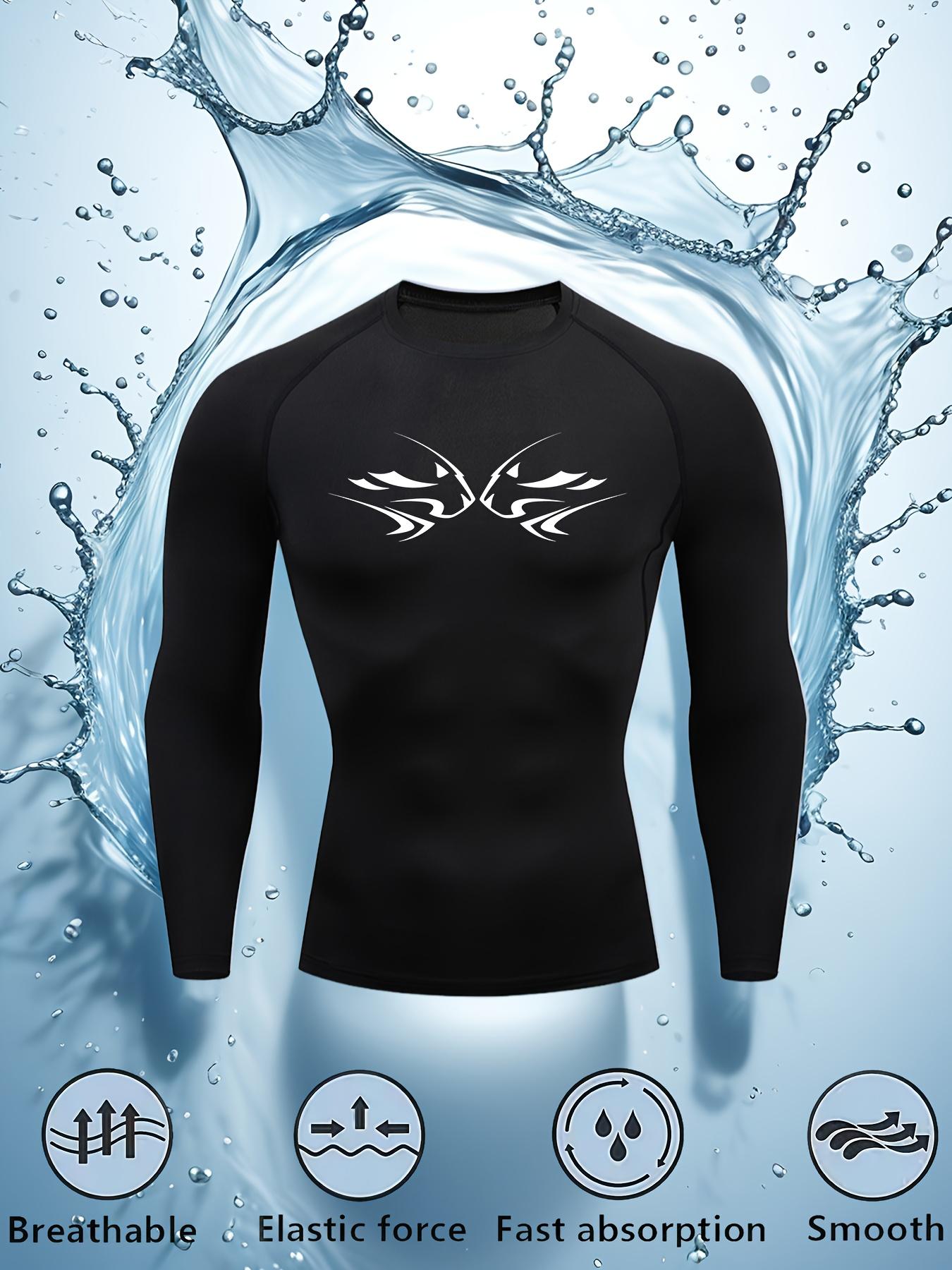 Mens Black Long Sleeve Compression Shirt White Abstract Tribal Graphic Fast Absorption Elastic Force Breathable Gym MMA And Running Athletic Top S чёрный
