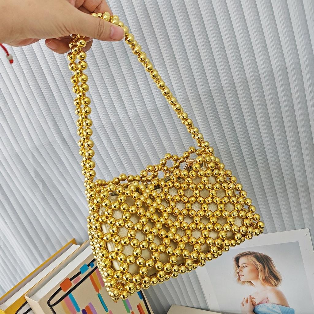 Hollow Bling Sparkling Handmade Beaded Woven Bag Hand-Held Underarm Shoulder Messenger Bag Female Tide