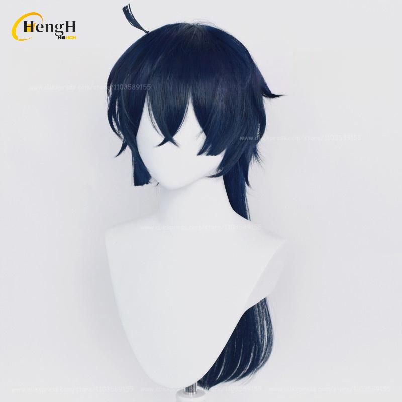 In Stock Anime Vanitas Synthetic Unisex 65cm Blue Black Cosplay Anime Wig And Earrings Heat Resistant Hair Halloween Party Wigs
