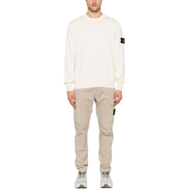 STONE ISLAND Badge Ribbed Trim Long Sleeve Sweatshirt Men Sweatshirt White K1S1551000-53S00B2-V0093