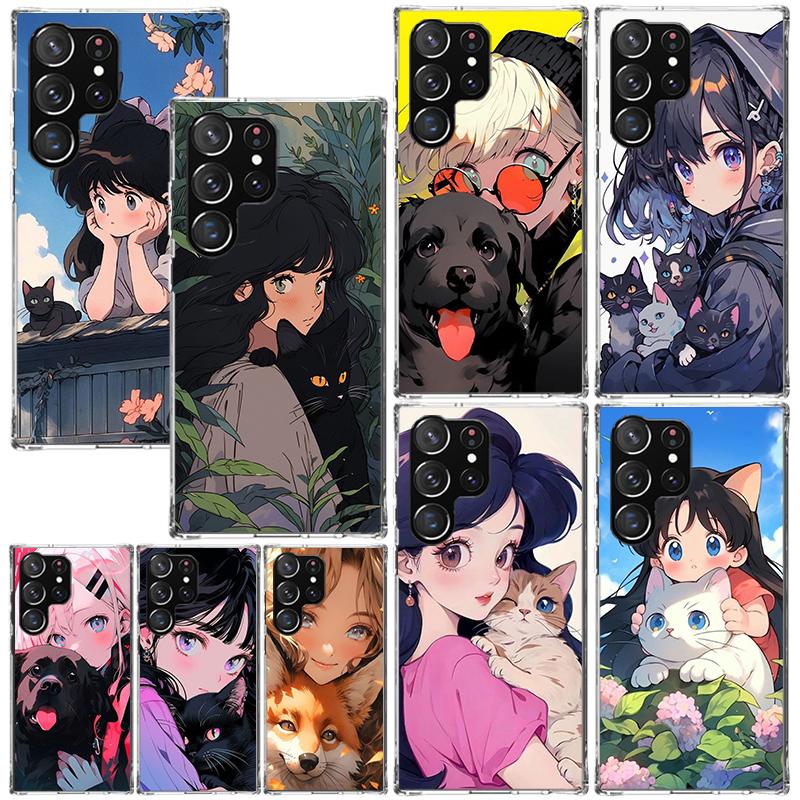 Cute Anime Ins Girls Animal Cat Phone Case For Samsung Galaxy S26 S25 Edge S24 FE S23 S22 Ultra S21 Plus S20 + Art Fundas Back C