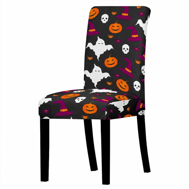 Halloween Chair Covers Dining Room Strech Elastic Pumpkin Print Chair Slipcover Elastic Cover For Kitchen Stools Party Decor