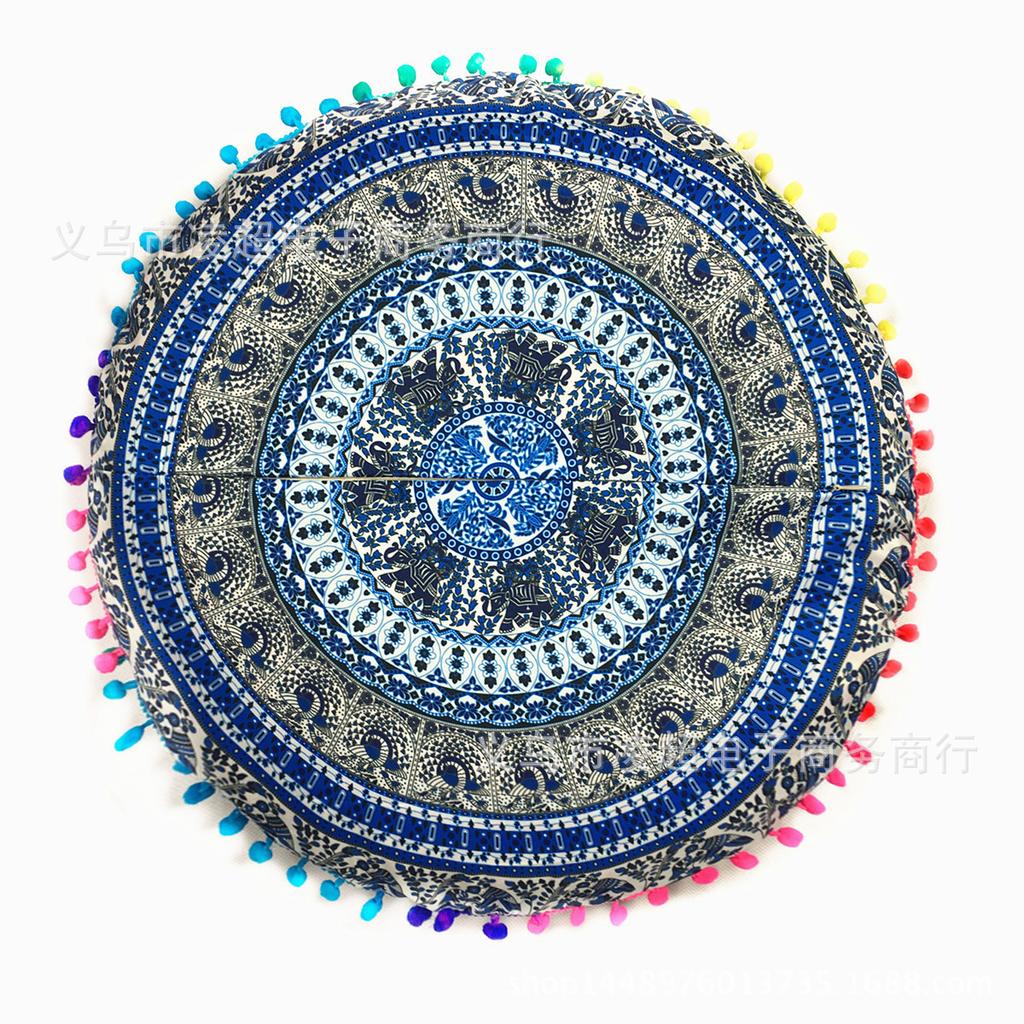 Bohemian 43cm/80cm Round Pillow Case Mandala Pattern Cushion Cover Indian Elephant Retro Meditation Floor Decorative Pillows