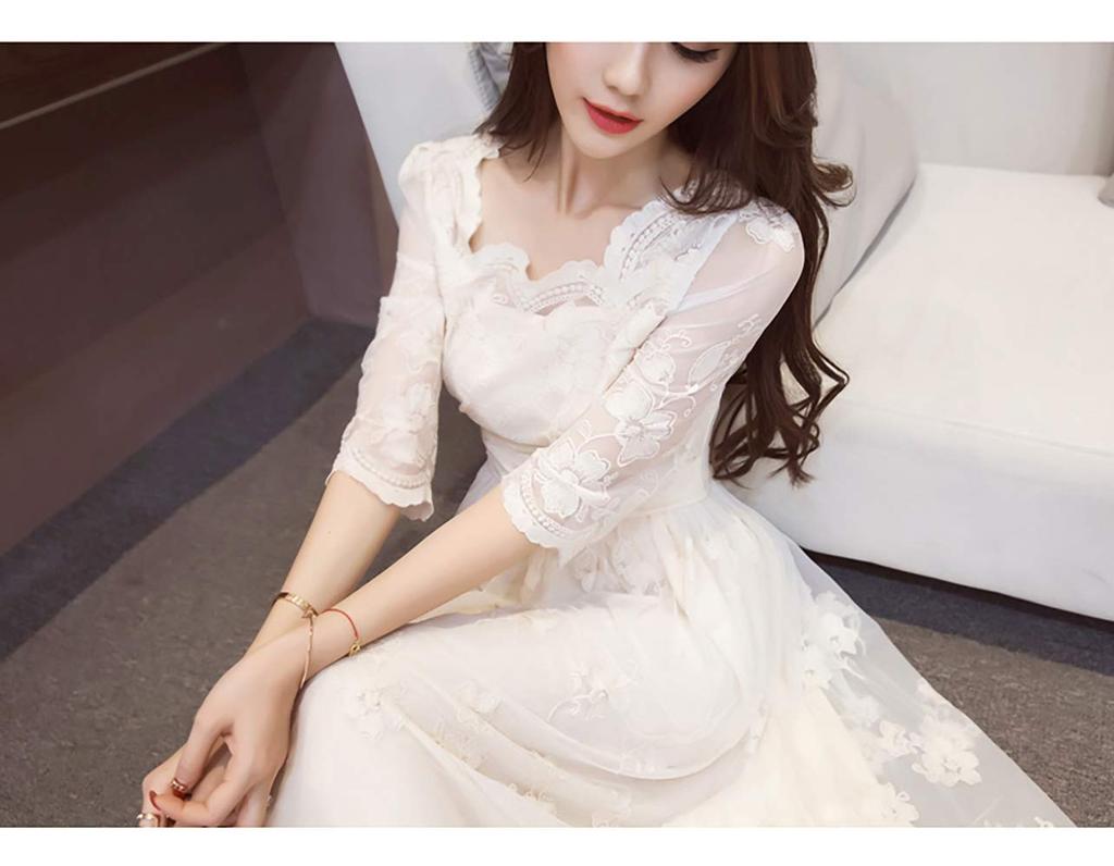 Village Embroidered Long Party White Flared Long White Long White Long Lace Wedding Size 323 H&T Women's Dress, White, Dress, Dress, Dress, Dress,
