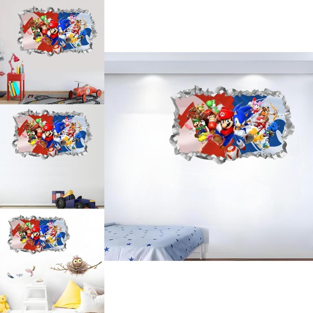 Super Mario Bros Sonic The Hedgehog Cartone Animato Decalcomania da Parete in PVC con Design Autoadesivo Durevole per le Pareti delle Camere dei Bambini