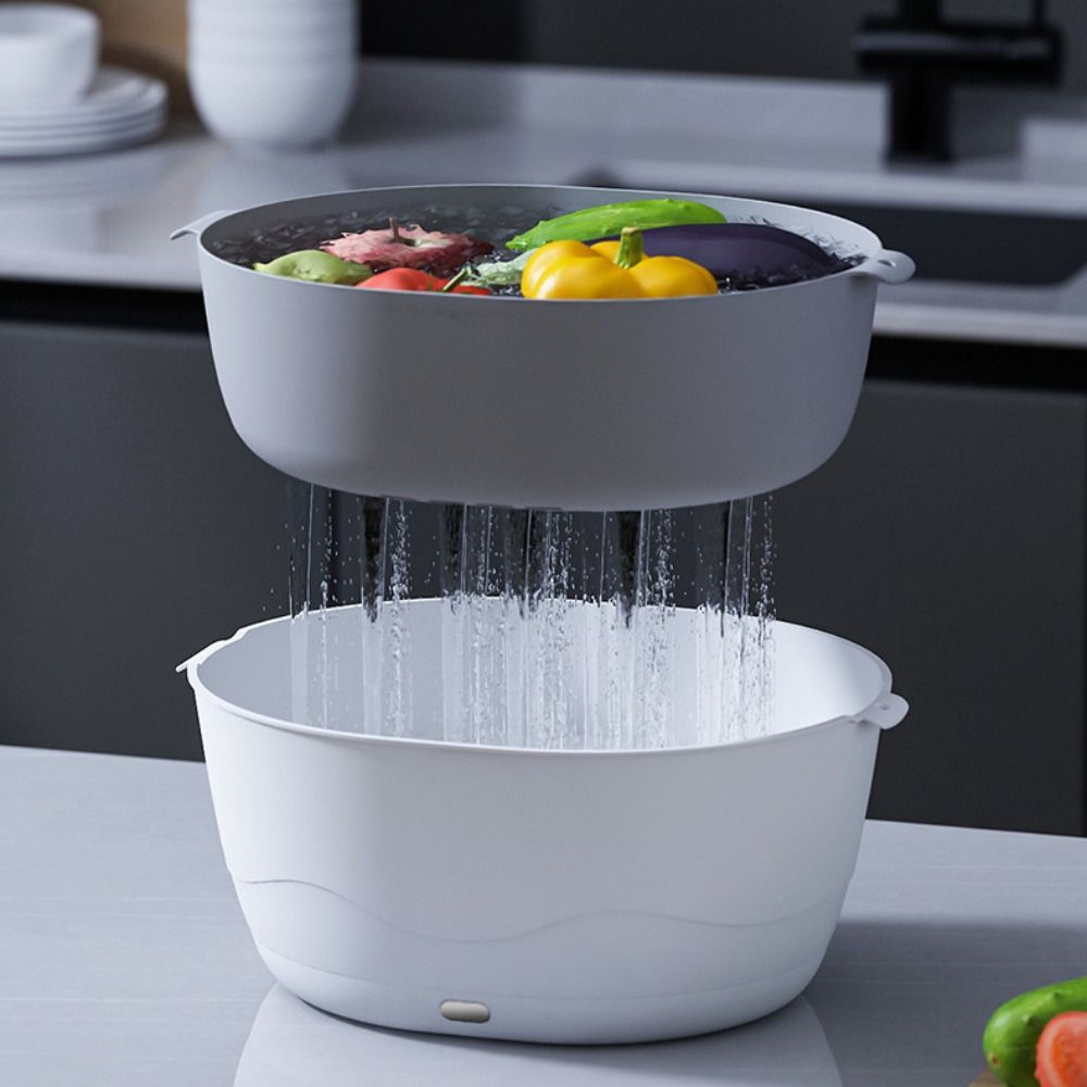 Double Layer Fruit Washing Machine Large Capacity Vegetable Draining Basket Kitchen Countertop