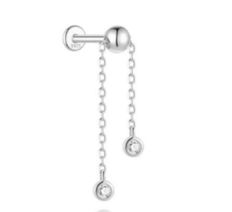 CANNER 1PC 925 Silver Eight-pointed Star CZ Piercing Earring For Women Tassel Chain Stud Earring Party Fine Jewelry