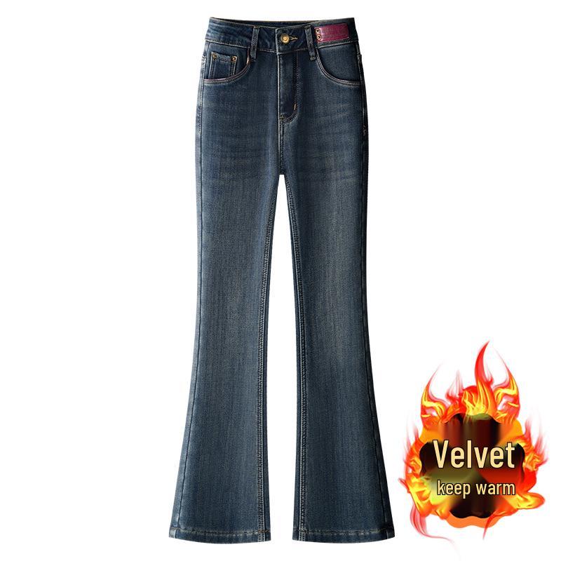 

2024 Women s Petite High-Waist Velvet Flare Jeans - Winter Slimming Fit 4XL