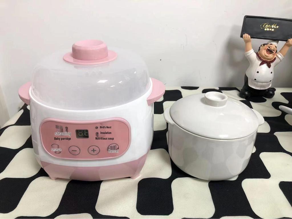 Mini Electric Slow Cooker: Double Boiler Ceramic Stew and Porridge Pot, Perfect for Soups and More.