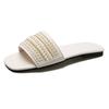 Large size flat-bottomed slippers women's summer new pearl one-word lazy one-pedal soft-soled slippers outer wear