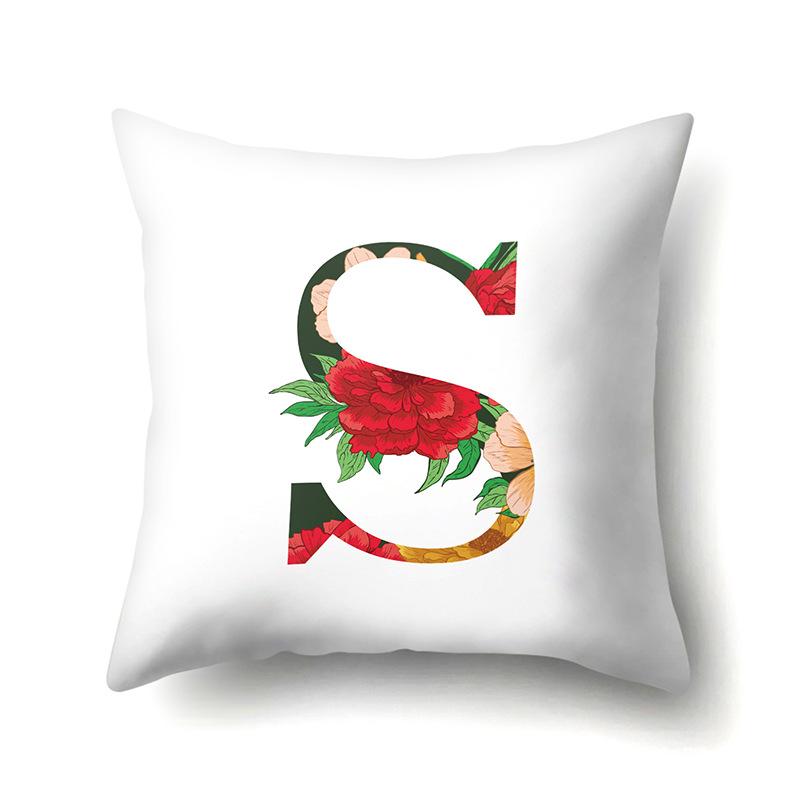 Polyester Pillowcase Watercolor Flowers Car Decoration Print 26 English Letters Home Cushion Cover