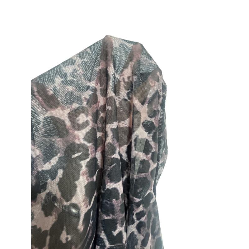 Sexy Sheer Off Shoulder Long Sleeve Leopard Print Womens Crop T Shirt