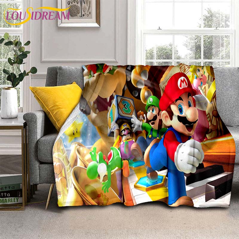Mario Bros 3D-gedruckte Kunst-Fleece-Decke für Betten, Wandern, Picknick, dicke Steppdecke, modische Tagesdecke, Fleece-Überwurfdecke
