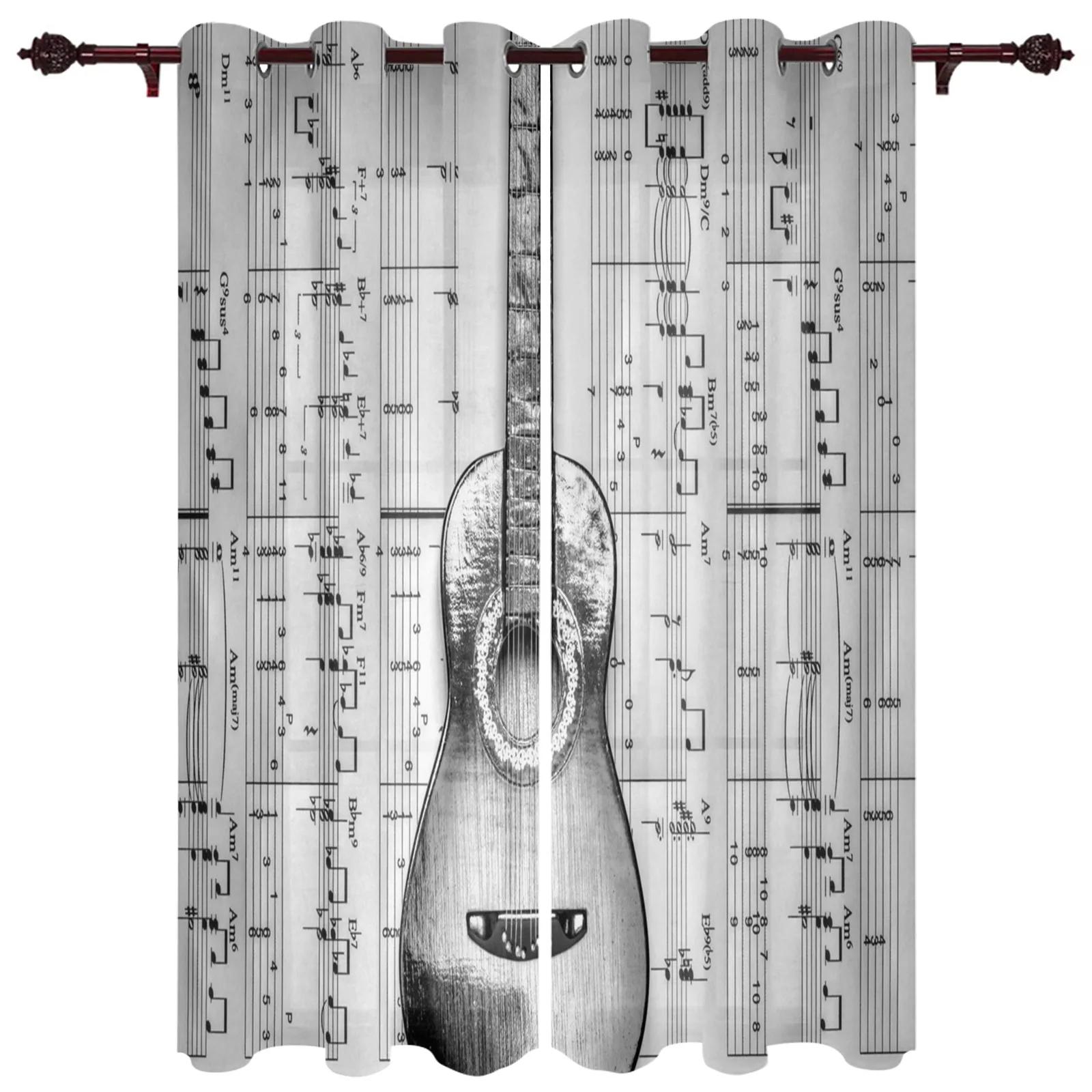 

2Panel Music Curtains Guitar Bass Curtains for Living Room Kitchen Window Blinds Floor-to-ceiling Windows Cortinas Grommet Top 2x50W100H(CM)&hook