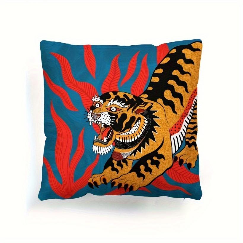 Tiger Print Throw Pillow Cover UltraSoft Polyester Vibrant Red Black Design For Living RoomBedroom