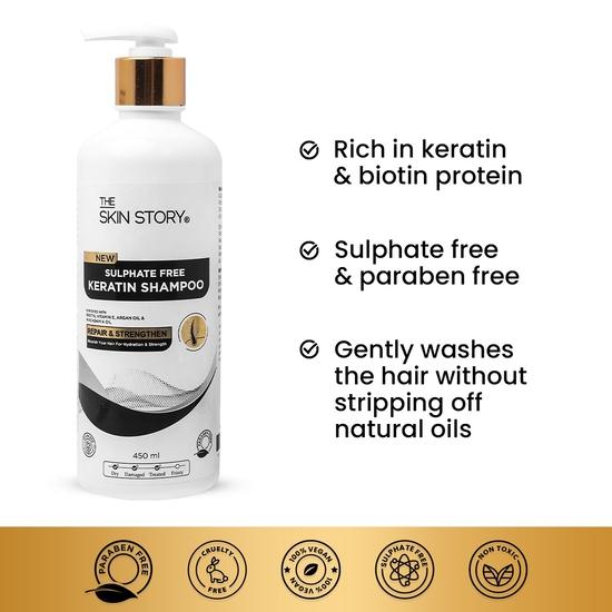 The Skin Story Sulphate Free Keratin Shampoo - Coloured Hair Care | Hair Smoothening Shampoo | Enhances Shine, Soft & Frizz-Free Hair (450ML)