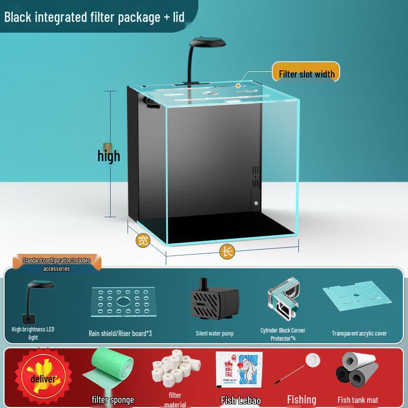 Compact Ultra-White Glass Fish Tank with Back Filter - Minimal Maintenance Desktop Aquarium for Goldfish