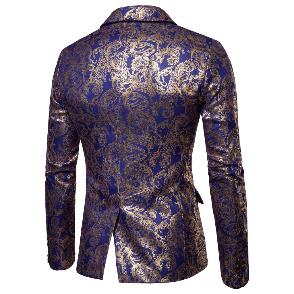 Men's Autumn and Winter Casual Ethnic Style Bronzing Floral Slim Suit Jacket