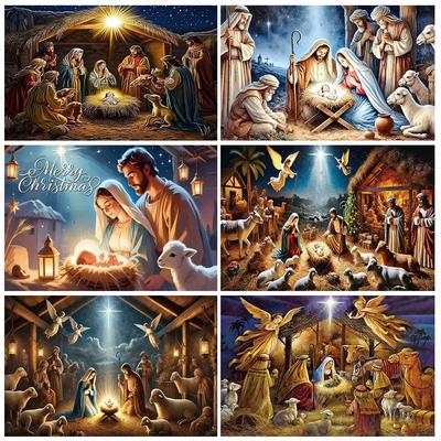 Kerststal Achtergrond Banner Sterrennacht Traditionele Kerst Religieus Jezus Achtergrond Benodigdheden Kerstfeest Decoratie