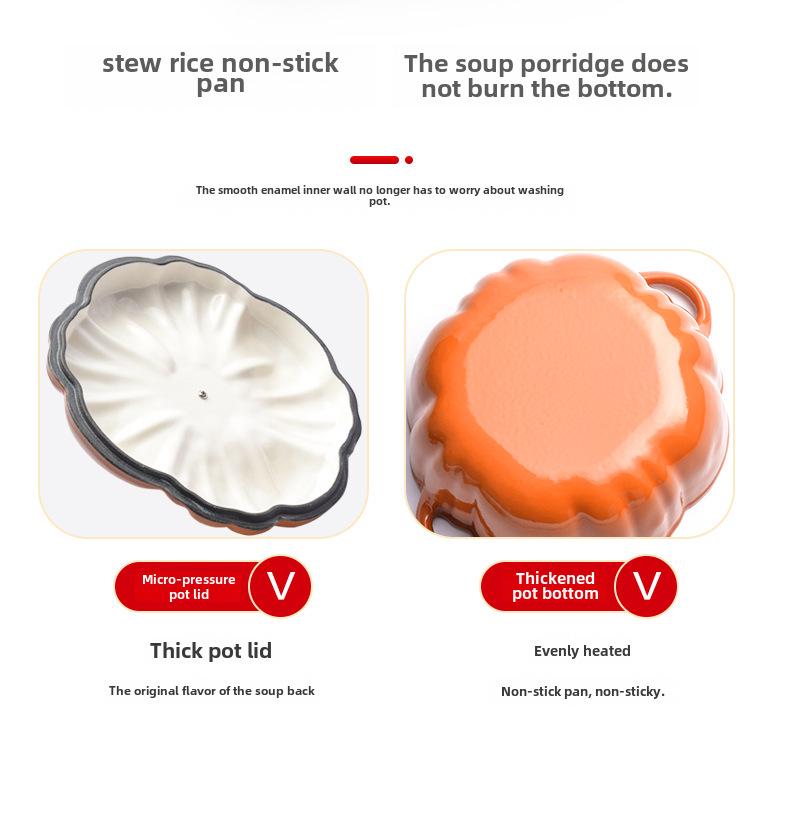 Little Happiness Multi-Function Cast Iron Pumpkin Enamel Pot - Stew, Soup, Universal Induction Cooker