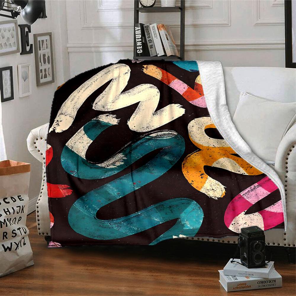 1pc Abstract Art Print Blanket Warm,Perfect for Camping And Travel, Making It a Great Gift for Any Season yy250904168