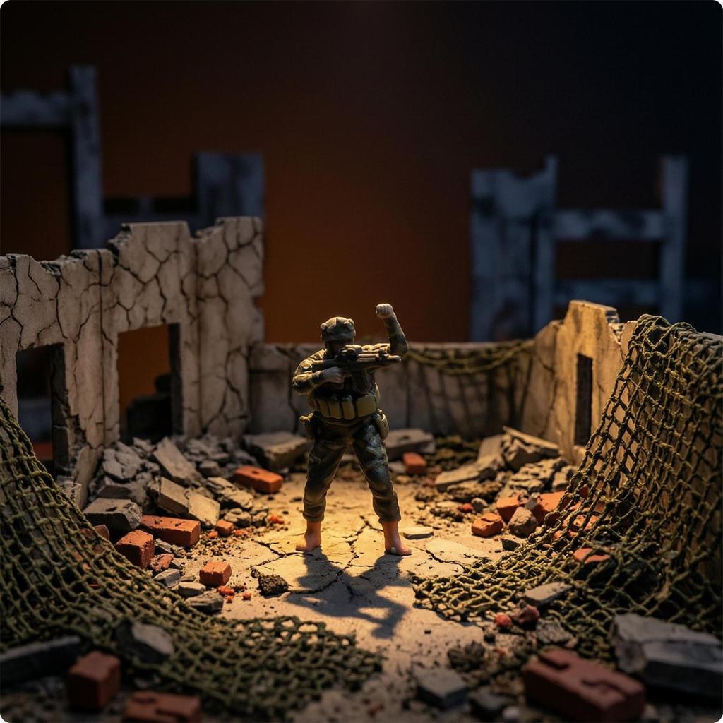 Combatant with 1/64 Scale Figurine Concealment Pattern Resin Figure for Diorama Builders,