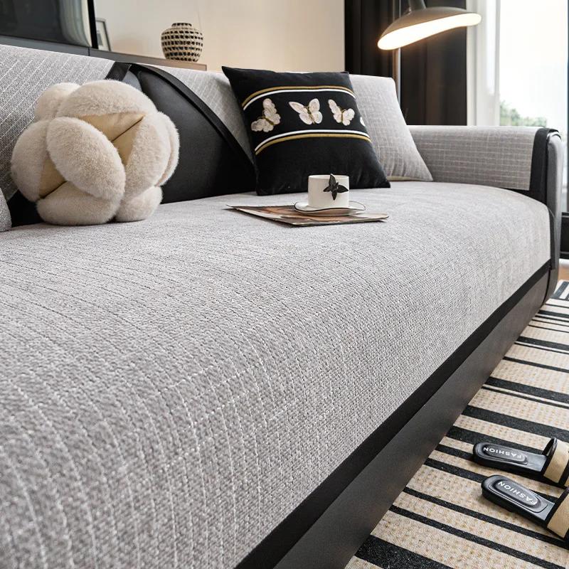 Luxury Sofa Cover High-Quality Chenille Non-Slip Black Edge Sofa Cushion Friendly One-Piece Couch Protector Fits Armchairs