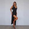 Luxury Black Formal Maxi Dress For Women Ruched Bust High Waist Flowy Ruffle Hem Gown For Brunch Birthday Wedding Guest Clubwear