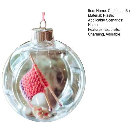 Holiday Sewing Snow Ball Ornament Plastic Clear Balls Xmas Hanging Ornament Seamstress Gift for Knitters Yarn Lovers
