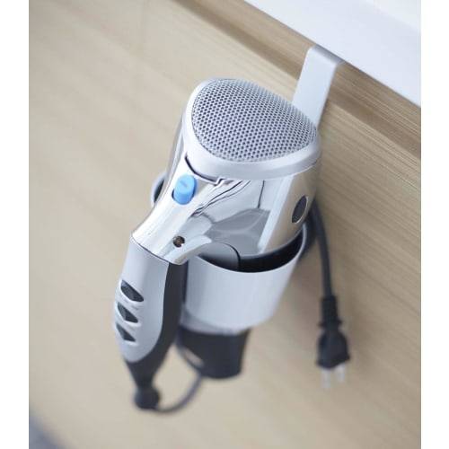 Yamazaki Hair Dryer Holder, White, Approx. W10 x D12 x H15cm (7581), Botes Hair Dryer Storage, Keeps Cords Tidy