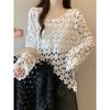 Lace Embroidery Flower Cover Up Women's Long Sleeve Hollow Out 2024 Autumn New Loose Design Sense Outdoor Stacked Top