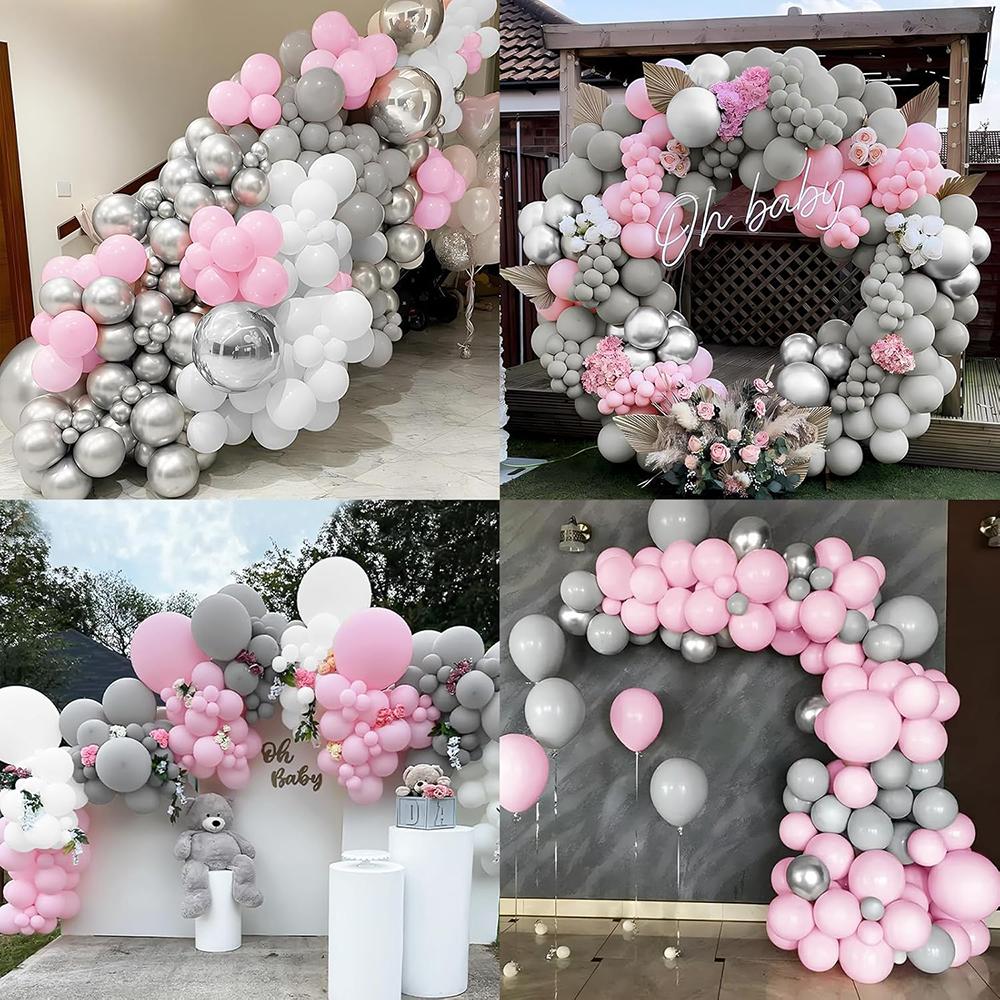 154pcs Pastel Pink Grey Balloons Garland White Silver Ballon Arch Kit Birthday Party Baby Shower Gender Reveal Decoration Globos