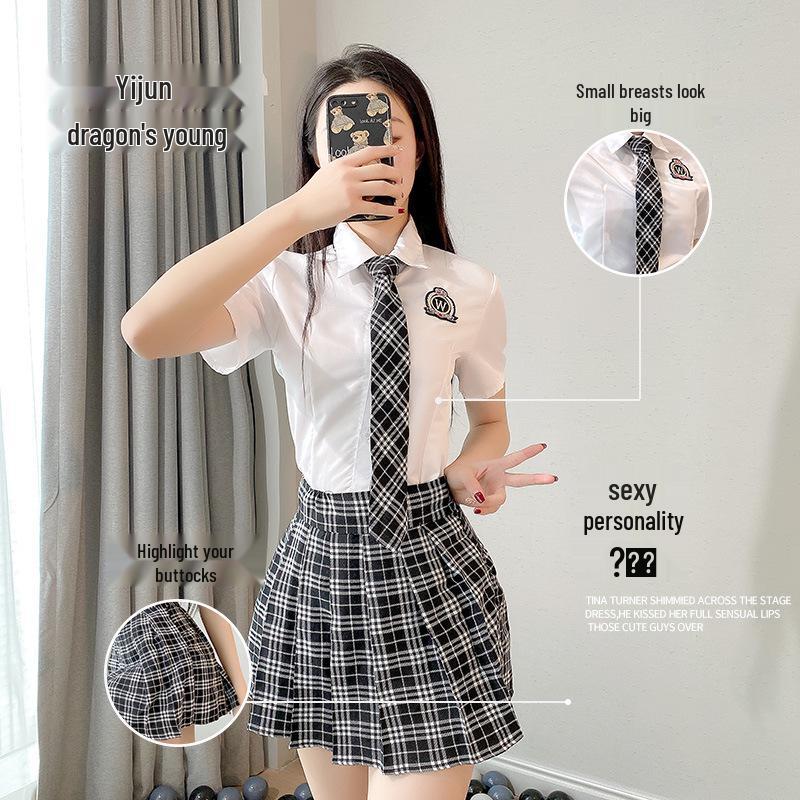 Seductive Schoolgirl Plaid Lingerie Set - Two-Piece Japanese Korean Role Play Outfit