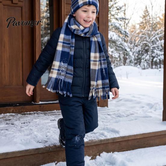 Warm Lightweight Velvet Scarf Double Sided for Kids, Soft Thickened Plaid Neck Warmer Easy to Tuck Boys and Girls, Comfortable Wrap Winter Outdoor