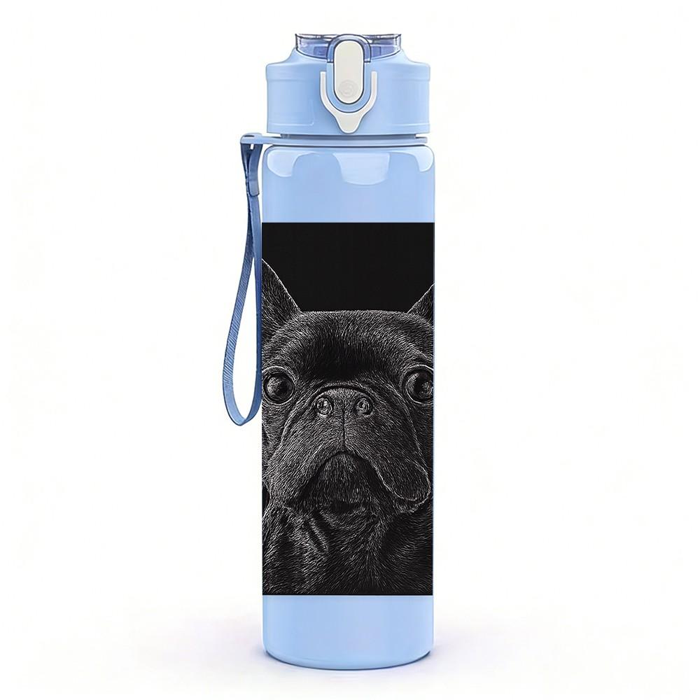 1PC Black French Bulldog Pet Print 750ml Color Plastic Sports Water Bottle Leakproof Flip Straw Lid Suitable for Sports Office Home Use